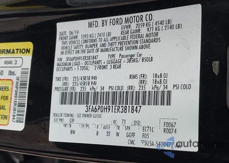 2014 Ford Fusion Se z USA, uszkodzony, nr VIN 3FA6P0H91ER381847